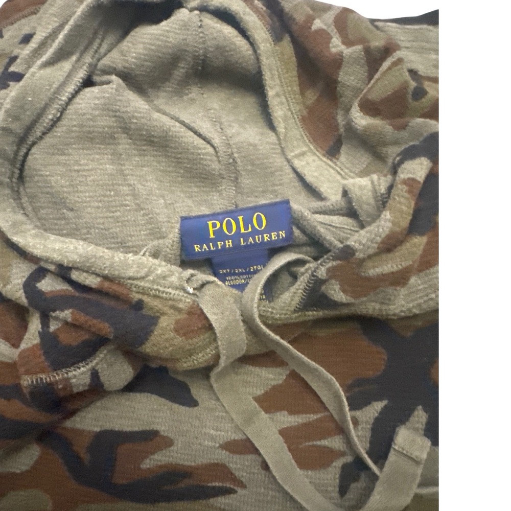 Polo Ralph Lauren Waffle Knit Hoodie Mens 2XL Camo Thermal Long‎ Sleeve Pullover